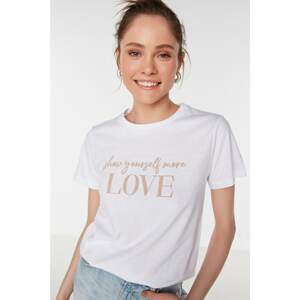 Trendyol White Printed Basic Knitted T-Shirt