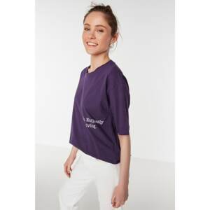 Trendyol Purple Printed Loose Knitted T-Shirt