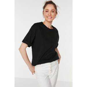 Trendyol Black Back Printed Loose Pattern Knitted T-Shirt