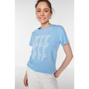 Trendyol Light Blue Printed Basic Knitted T-Shirt