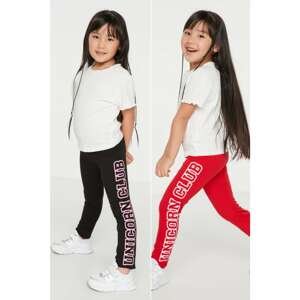 Trendyol Black-Red 2-Pack Slogan Girl Knitted Leggings