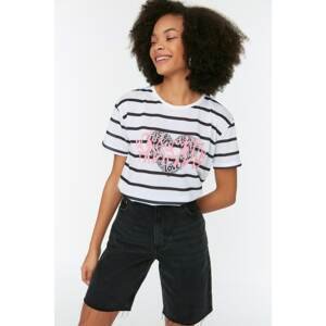 Trendyol Black Striped Printed Loose Knitted T-Shirt