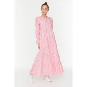 Trendyol Pink Gingham Floral Printed Sleeve Elastic Detailed Woven Dress