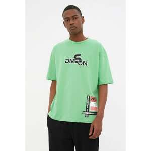 Trendyol Green Men's Boxy Fit Short Sleeve Crew Neck Printed T-Shirt