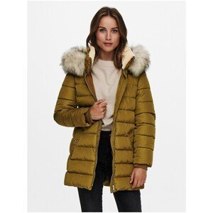 Mustard quilted coat with artificial fur ONLY Camilla - Women