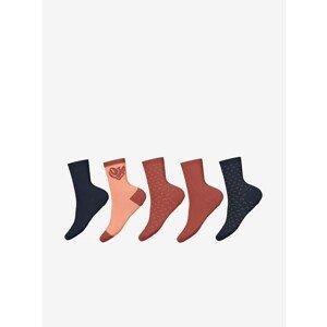 Set of five pairs of girls' socks in blue and brick name it V - unisex