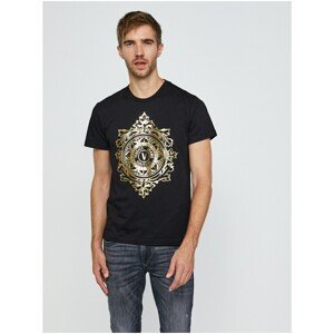 Black Men's T-Shirt with Print Versace Jeans Couture S Vemblem Leaf - Men