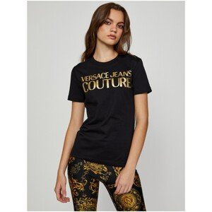 Gold-Black Women's T-Shirt Versace Jeans Couture S Logo Foil - Women
