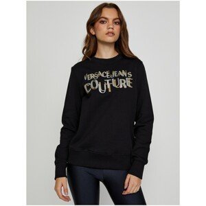 Black Womens Printed Sweatshirt Versace Jeans Couture R Logo Glitter - Women