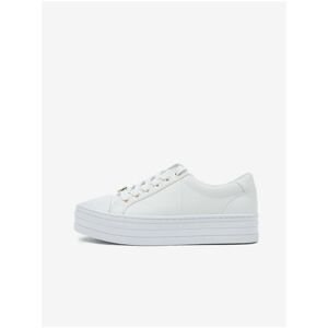 White Women's Leather Sneakers on Guess Platform - Women