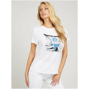 White Women's T-Shirt with Guess Print - Women