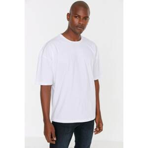 Trendyol White Men's Oversize Fit Crew Neck Short Sleeve Printed T-Shirt