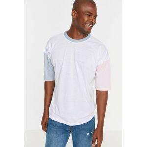 Trendyol White Men's Oversize Fit Short Sleeve Crew Neck Paneled T-Shirt