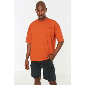 Trendyol Orange Men's Oversize Crew Neck Back Printed T-Shirt