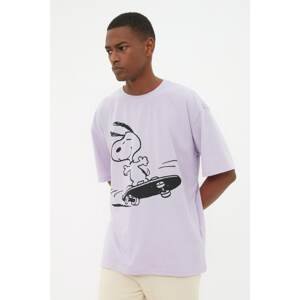 Trendyol Lilac Men's Relaxed Fit Crew Neck Short Sleeve Snoopy Printed Licensed T-Shirt