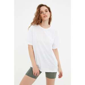 Trendyol White Back Printed Boyfriend Knitted T-Shirt