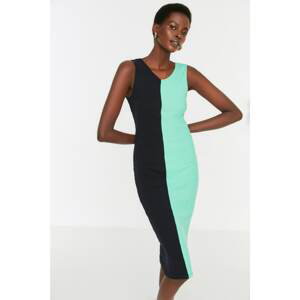 Trendyol Navy Blue Color Block Bodycone Midi Knitted Dress