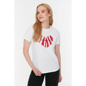 Trendyol White Printed Knitted T-Shirt