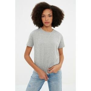 Trendyol Gray Melange Semi-Fit Printed Knitted T-Shirt