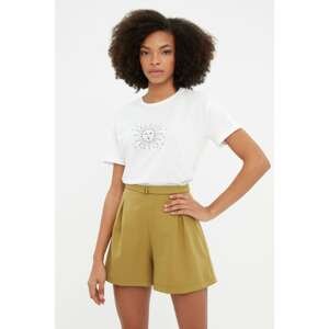 Trendyol White Printed Semi-Fit Knitted T-Shirt