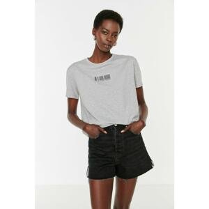 Trendyol Gray Printed Semi-Fit Knitted T-Shirt