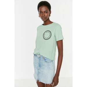 Trendyol Mint Printed Basic Knitted T-Shirt