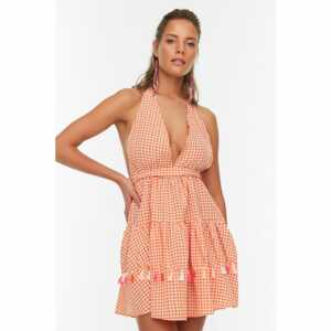 Trendyol Orange Gingham Tassel Detailed Beach Dress