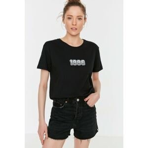 Trendyol Black Printed Semi Fitted Knitted T-Shirt