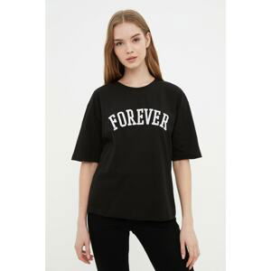 Trendyol Black Printed Loose Knitted T-Shirt