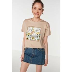 Trendyol Stone Printed Semi-fitted Knitted T-Shirt