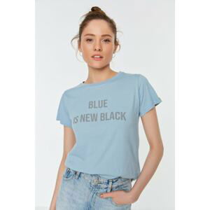 Trendyol Light Blue Printed Basic Knitted T-Shirt