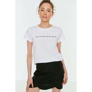 Trendyol White Printed Basic Knitted T-Shirt