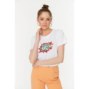 Trendyol White Printed Basic Knitted T-Shirt