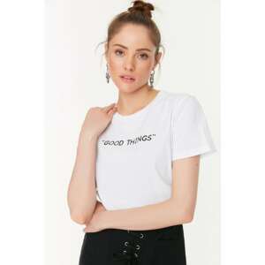 Trendyol White Printed Basic Knitted T-Shirt