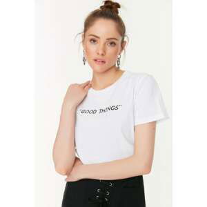 Trendyol White Printed Basic Knitted T-Shirt