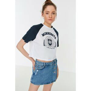 Trendyol Navy Blue Color Block Printed Crop T-Shirt