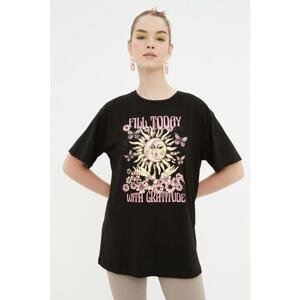 Trendyol Black Printed Loose Knitted T-Shirt