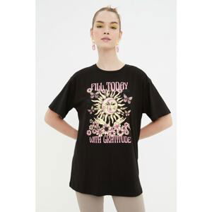 Trendyol Black Printed Loose Knitted T-Shirt