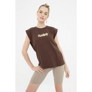 Trendyol Brown Frankie Pattern Printed Knitted T-Shirt
