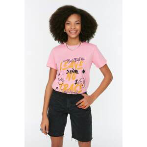 Trendyol Pink Printed Basic Knitted T-Shirt