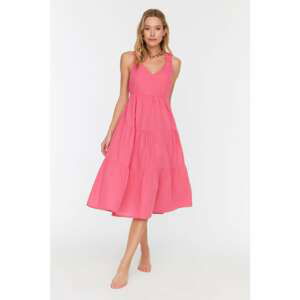 Trendyol Fuchsia Back Detailed Linen Look Beach Dress