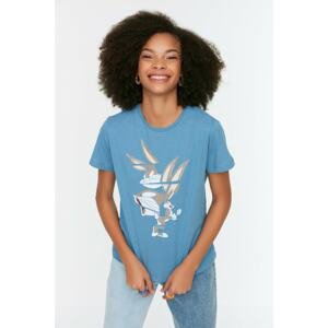 Trendyol Indigo Bugs Bunny Licensed Basic Knitted T-Shirt