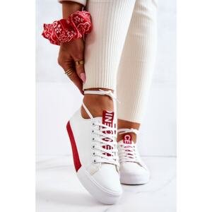 Women's Leather Sneakers White and Red Mikayla