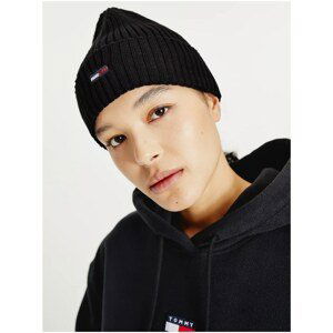 Black Women's Ribbed Cap Tommy Jeans Ess Flag Beanie - Women