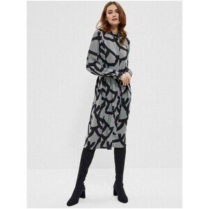 White-black patterned dress with Moodo tie - Women