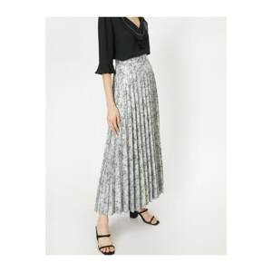 Koton Women's Gray Patterned Pleated Long Skirt