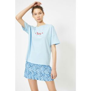 Koton Women's Blue Printed T-Shirt