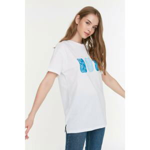 Trendyol White Printed 100% Cotton T-Shirt