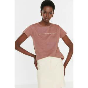 Trendyol Brown Printed Basic Knitted T-Shirt