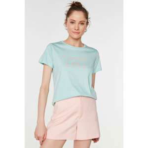 Trendyol Mint Printed Basic Knitted T-Shirt